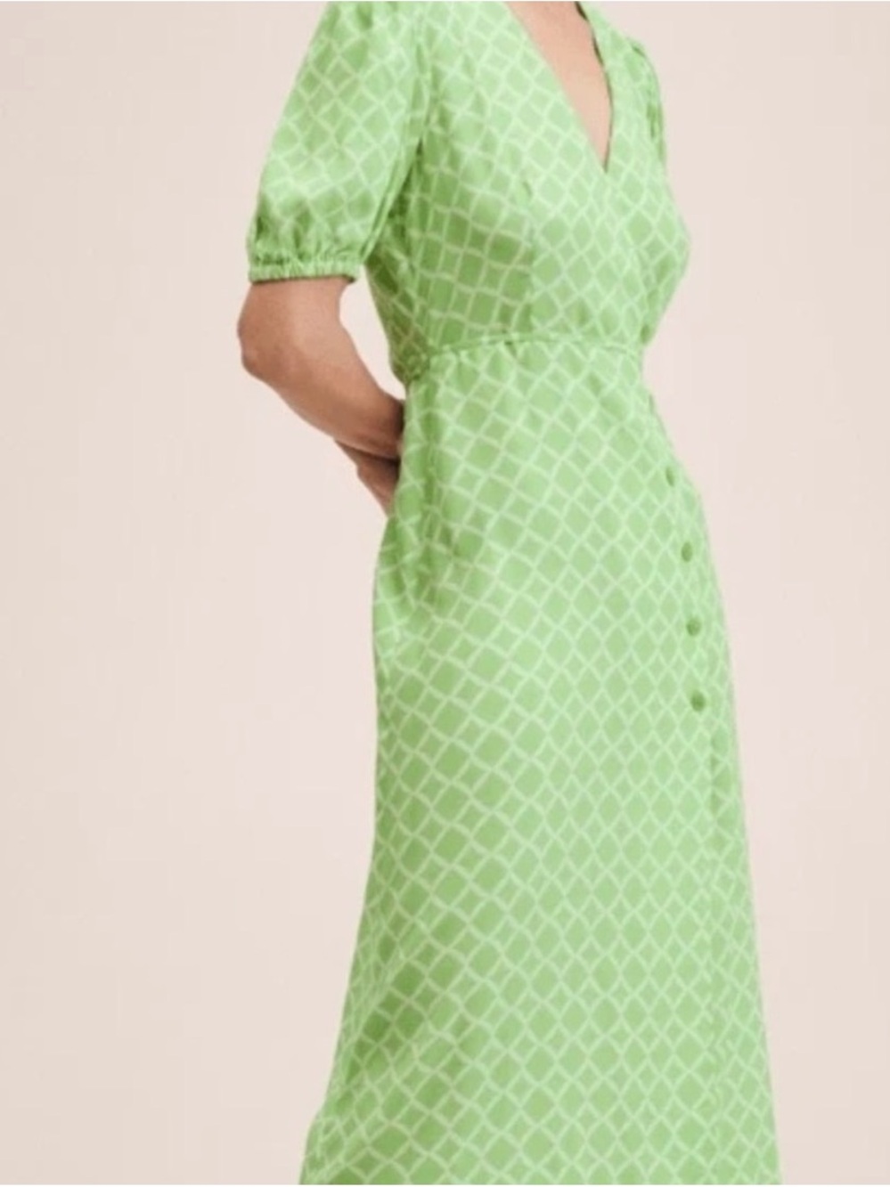 Mango Light Green Geometric V-Neck Maxi Dress